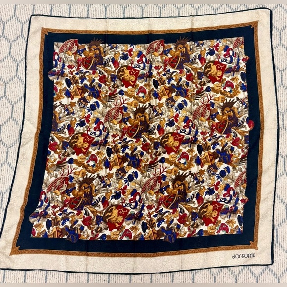 Joy Forte Accessories - JOY FORTE Vintage 80’s 100% Silk Heraldic Crest Lion Coat Arms Multicolor Scarf